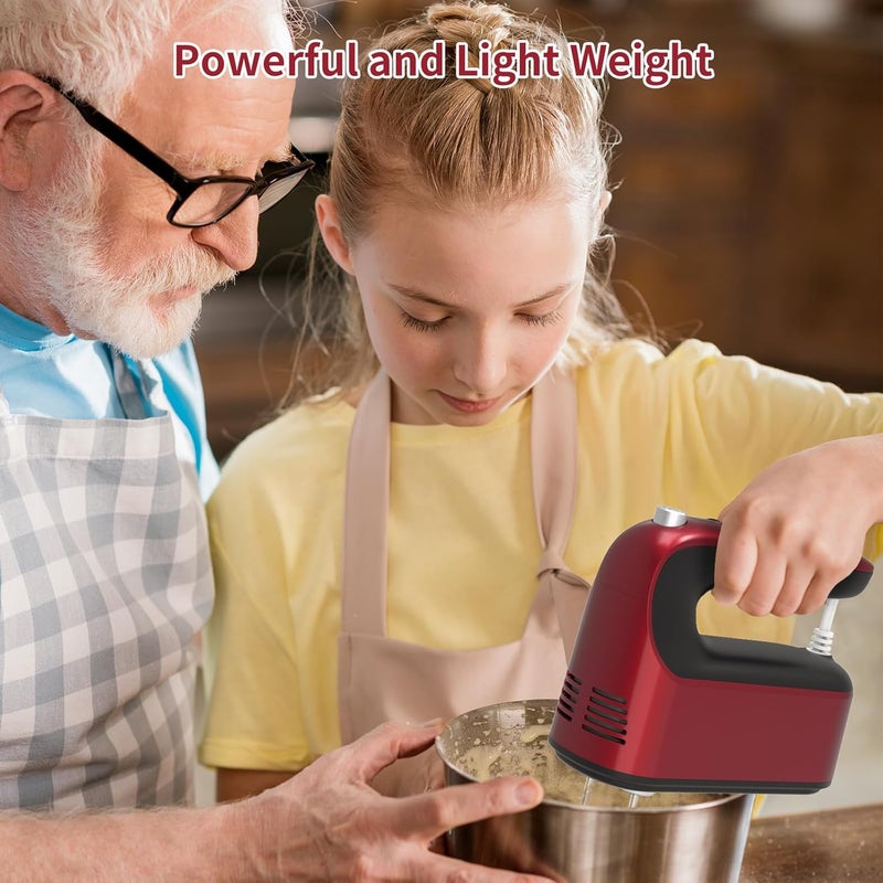Yomelo 9-Speed Digital Hand Mixer Electric, 400W Powerful DC Motor, Hand Mixer Electric Handheld with Snap-On Storage Case, 5 Stainless Steel Accessories, Beaters, Dough Hooks, Whisk(Red) - Image 3